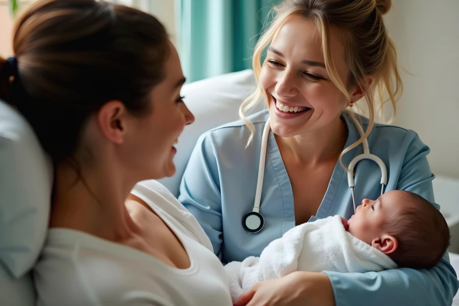 mae-feliz-e-recem-nascido-com-enfermeira, assegno di Maternità Comunale